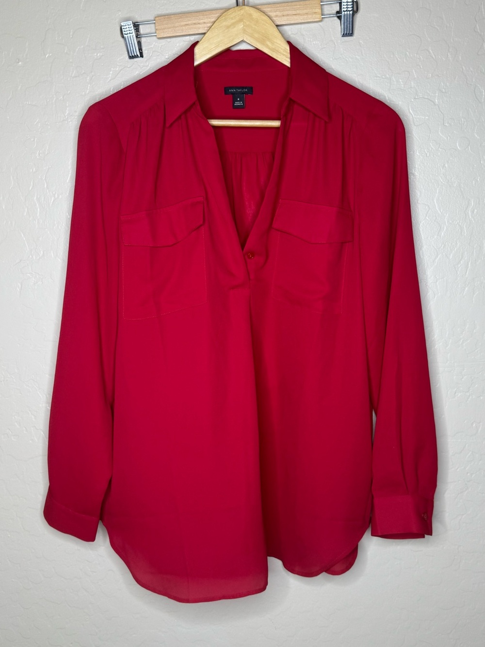 Ann Taylor Red Long-Sleeve Camp Shirt